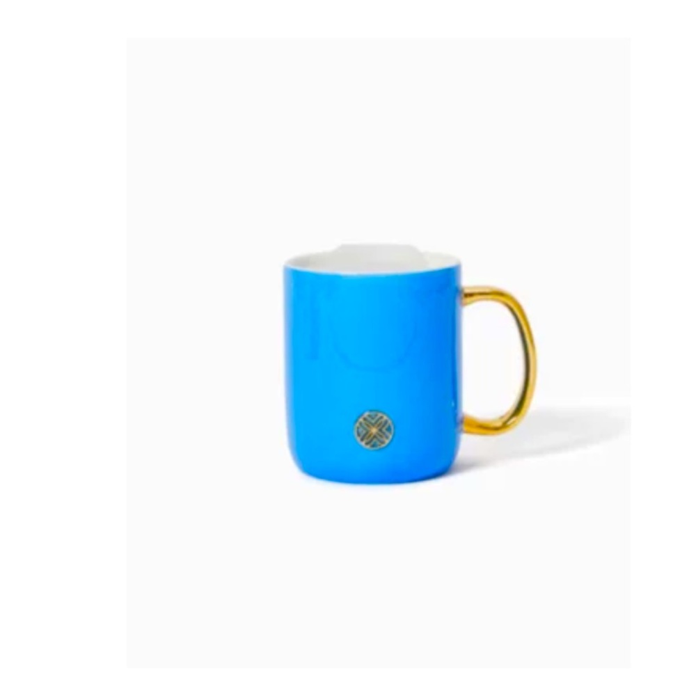 Lilly Pulitzer Blue Stream and Gold Ceramic Mug w Lid NWT retired